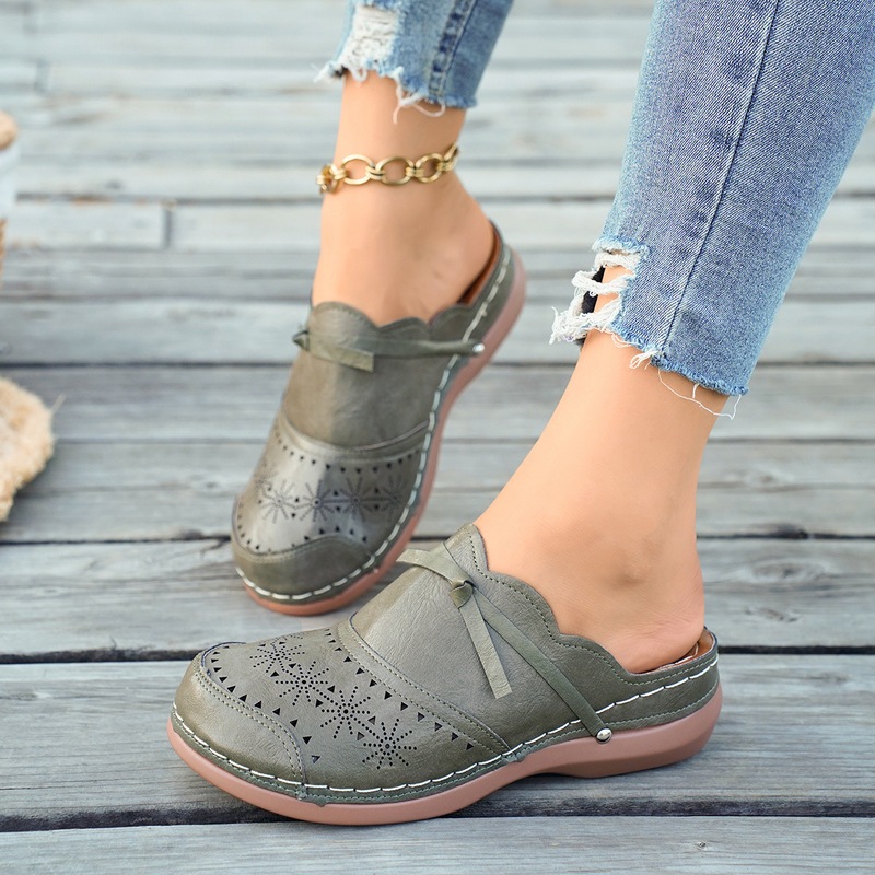 Foreign Trade Summer New Women's Shoes Bow Hollow Toe Flat Sandals Amazon Cross-Border Comfortable Floral Ladies