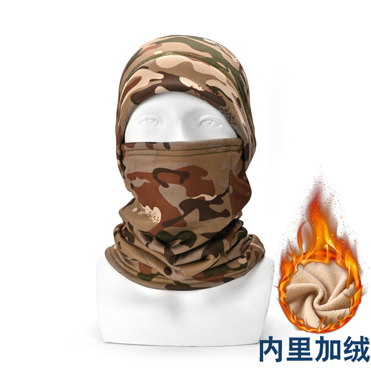 Invierno a prueba de frío cálido máscara de cara completa forrada de lana a prueba de viento capucha de la motocicleta de los hombres de camuflaje capucha polar Toalla de cara