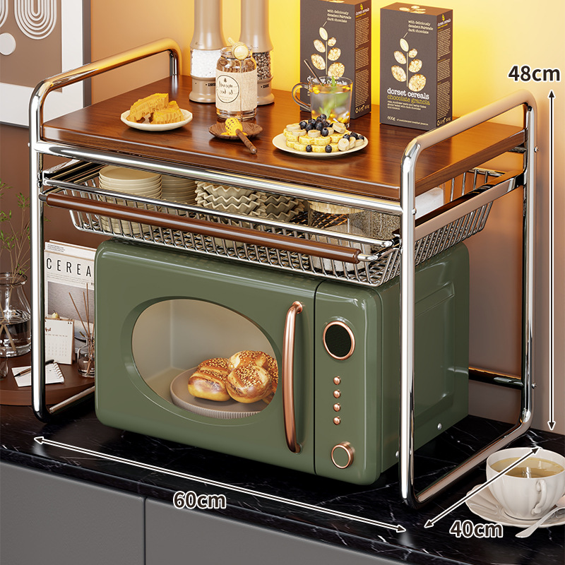 Estante de Cocina para Microondas y Horno de Acero al Carbono y Madera Aglomerada, Extraíble, para Encimera