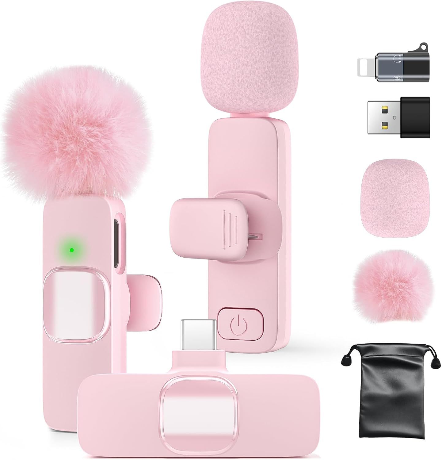Pink K9 - TypeC un remolque dos + bola de pelo rosa 2 + adaptador de manzana + USB + bolsa de almacenamiento