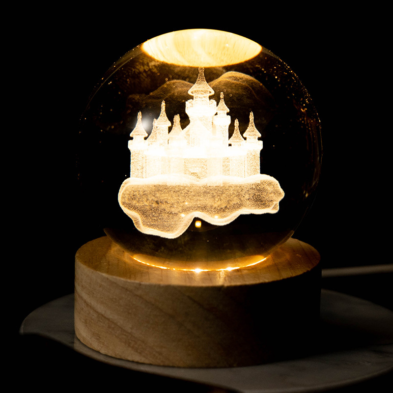 Luminoso Galaxy talla interior Luna bola de cristal luz la noche creativa decoración escritorio USB base madera regalo para niños y niñas