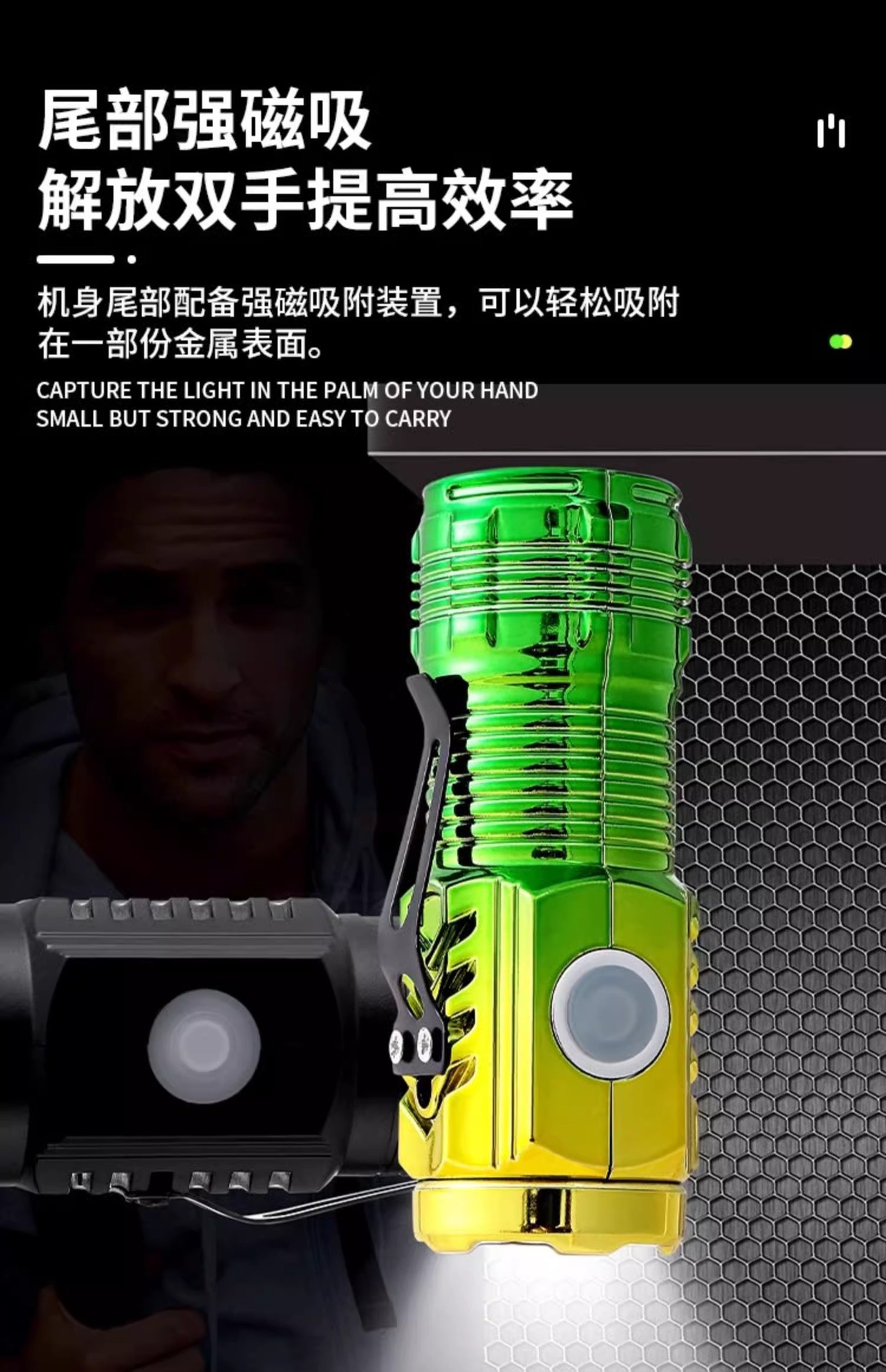 [Three Eyes Strong Light] Mini Flashlight Rechargeable Super Bright Long-Range Portable Home Magnet Lighting Long Battery Life