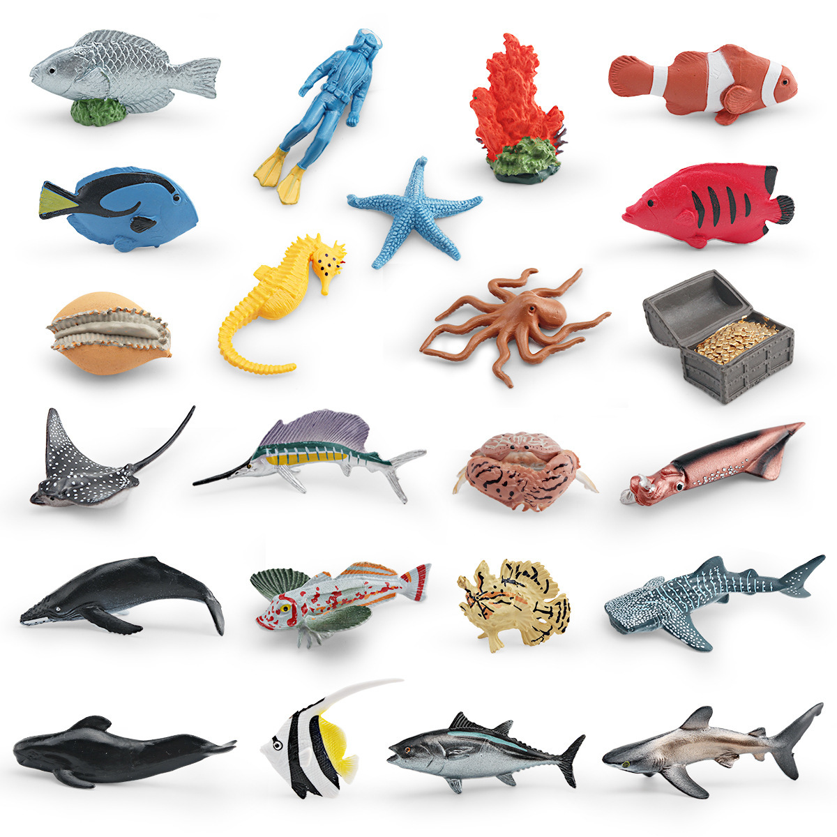 Simulación de la vida marina modelo estático juego delfín pulpo pez bandera tiburón ballena bolsa de juguetes de animales de inteligencia