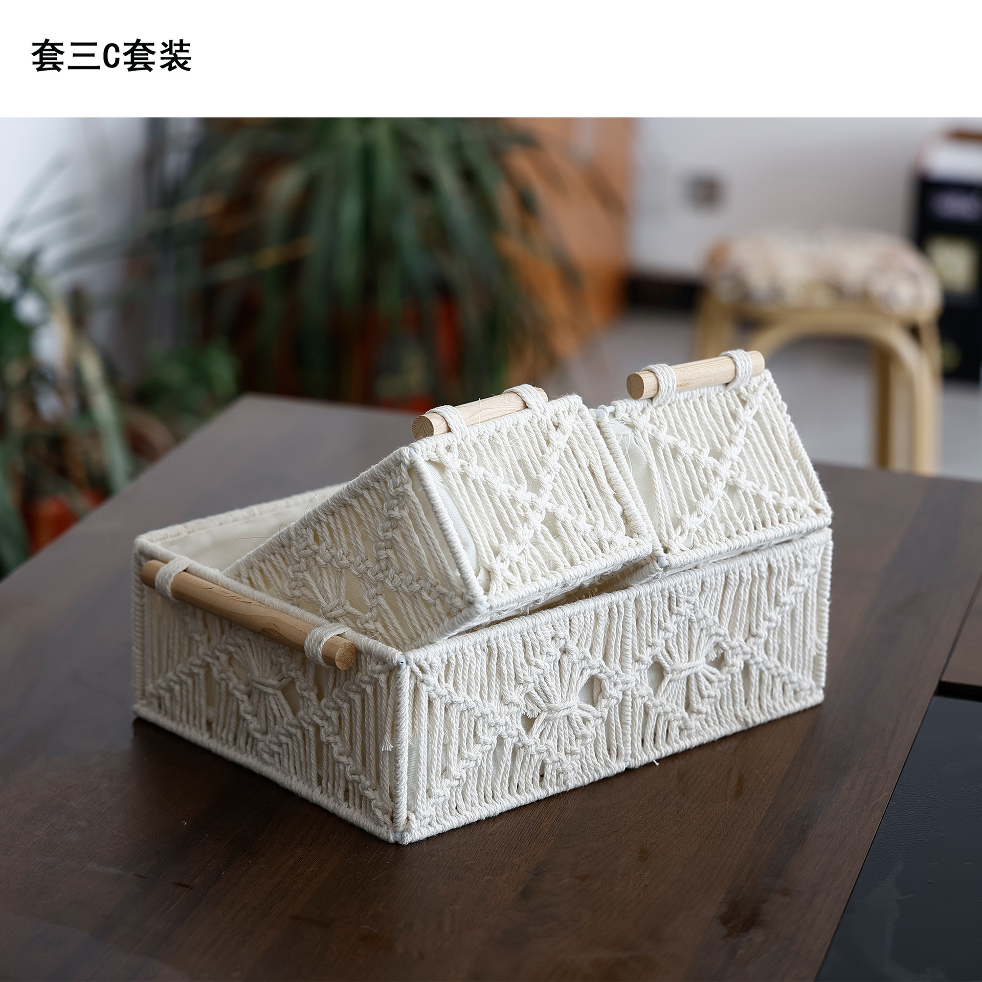 Amazon caja de almacenamiento tejida a mano caja de almacenamiento cuerda de algodón borla papel higiénico de escritorio caja de almacenamiento de objetos pequeños