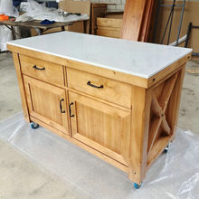美式柜子实木可移动中岛台带柜门餐工作台厨房操作台料理台家用