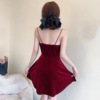 Golden velvet suspender large hem bottom dress