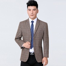 2025秋冬中青年男士西服外套爸爸装单西便服商务休闲格子羊毛西装