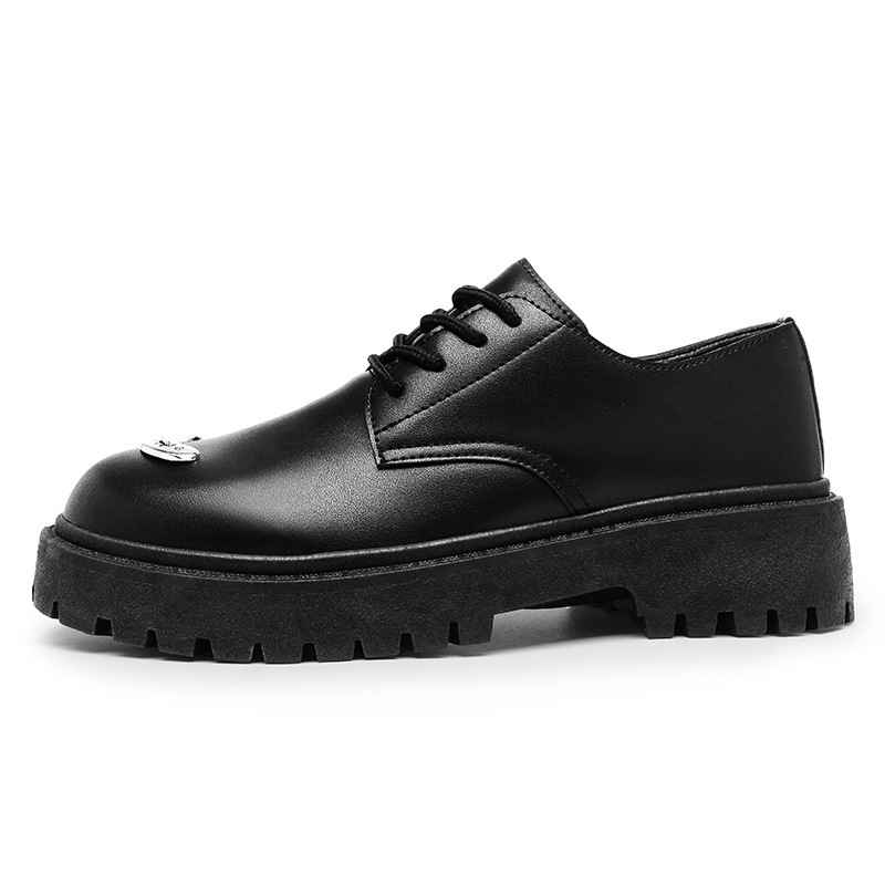 ShoeVault 2024 Nouvelles chaussures pour hommes de style britannique, en cuir, à bout large, décontractées, derbies, basses, à semelle épaisse, rehaussantes._voghion.com