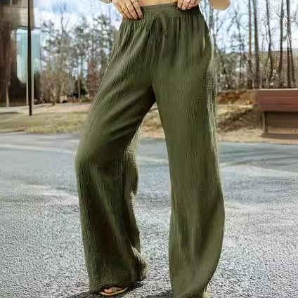 2023 Трансграничные сплошные сплошные складки текстуры свободные повседневные широкие брюки для женщин
