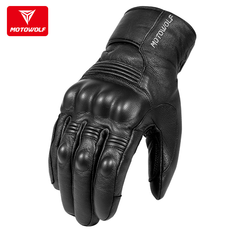 Motocicleta invierno más guantes de cuero de terciopelo ciclismo al aire libre guantes de cuero gruesos a prueba de caídas guantes de caballero retro