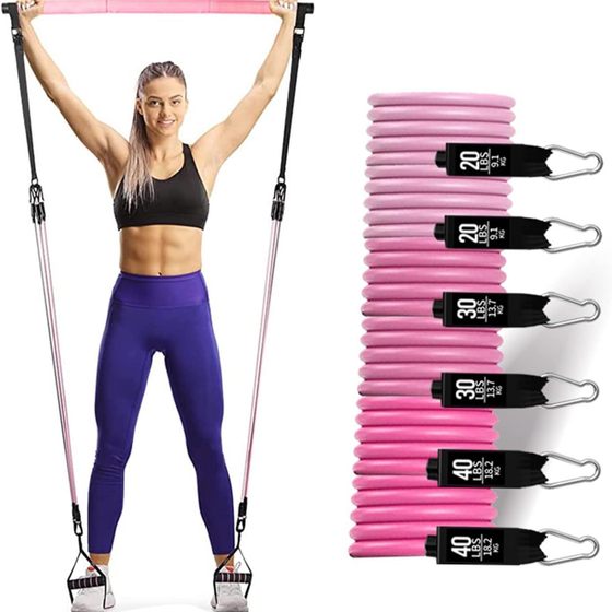 Factory direct supply yoga fitness bar 180 pounds reinforced resistance band adjustable Pilates bar tension rope suit