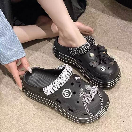 Croc Shoes Women's 2024 New Anti-Slip, Anti-Odor Thick-Soled Outer Wear Fashionable Summer Toe-Toe Sandals