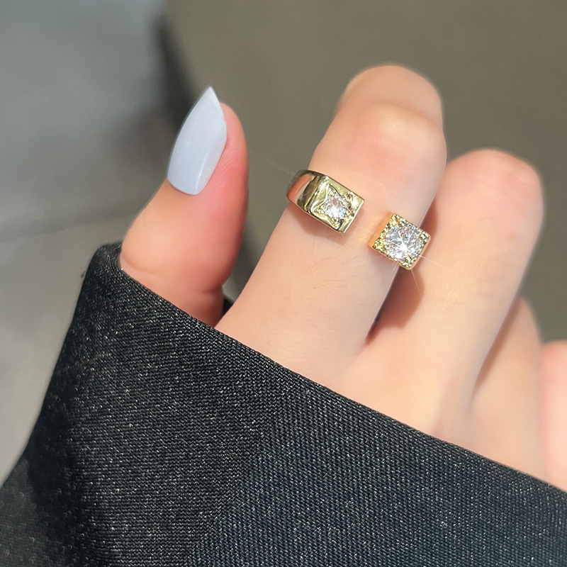 Lady U Shape Copper Open Ring Plating Artificial Gemstones Copper Rings