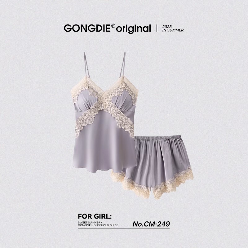 Runma [Cool] Ice Silk pajamas women's summer sling pajamas sexy suit silk home wear with chest pad