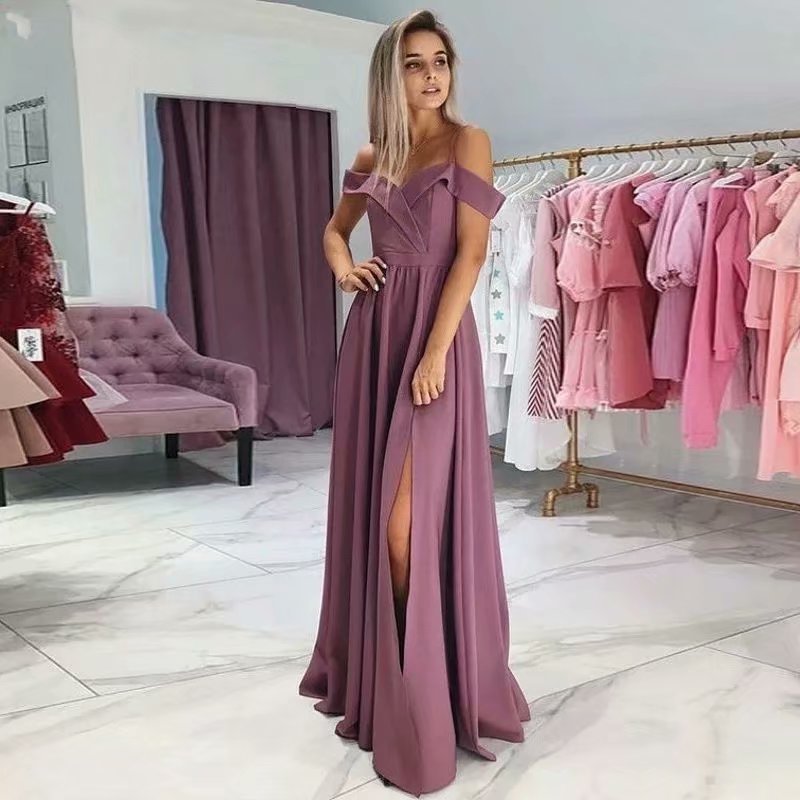 Europeo y americano Amazon AliExpress deseo nueva correa de hombro satén elegante simple sexy vestido de noche