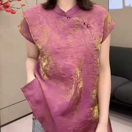 2025年夏季夏款优雅气质高端新中式短袖女国风外搭设计感大码上衣