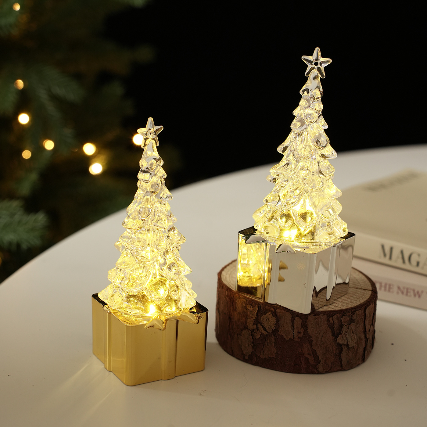 Nuevo transfronterizo luminoso transparente mini decoración de escritorio de Navidad árbol decoración de plástico decoración de iluminación en stock