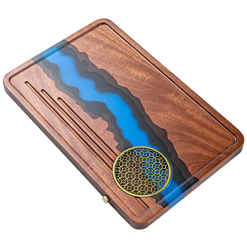 Resina transfronteriza de estilo japonés Nogal Negro placa de madera maciza olla bandeja de té mesa de burbujas secas placa de madera cuadrada larga