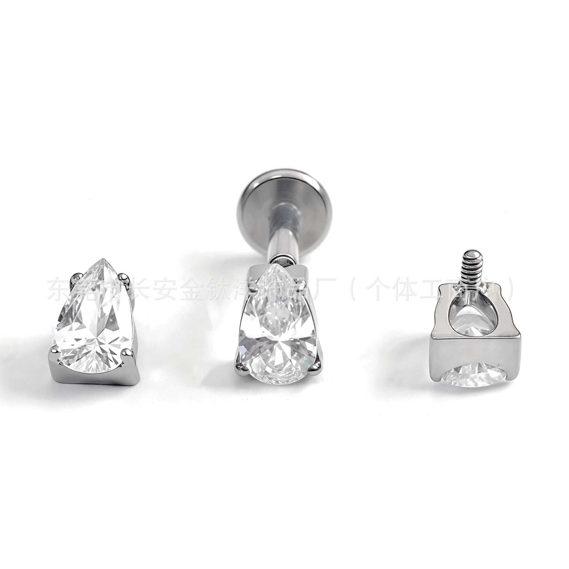 F136 Titanium Inner Tooth Water Drop 5A Zircon Stud Earring Lip Nose Nail Ear Bone G23 Alloy Body Piercing Jewelry detail image 7
