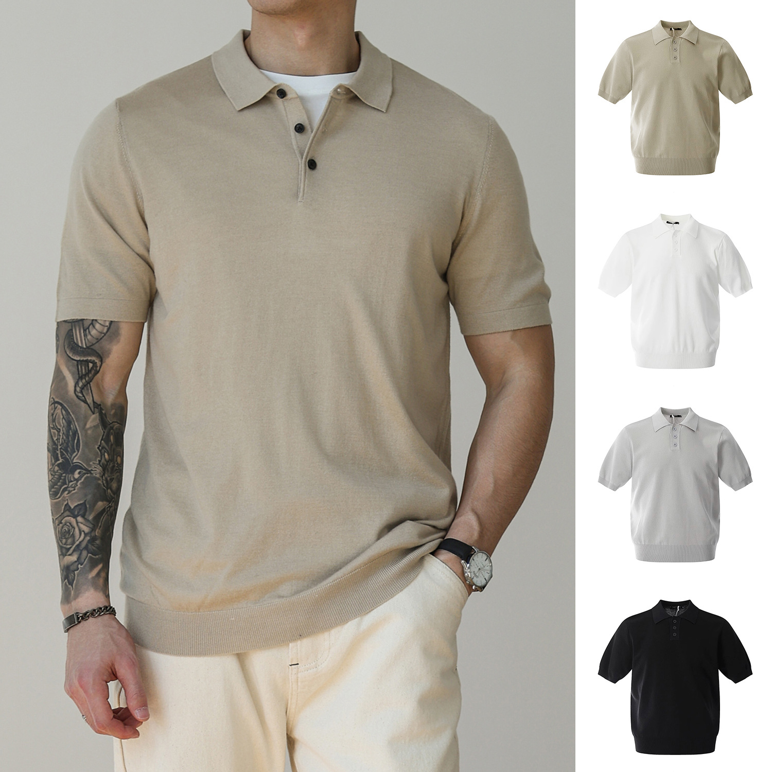 Polo camiseta de manga corta camiseta de punto hombre viejo estilo de dinero británico camiseta de negocios de verano hielo comercio exterior al por mayor transfronterizo