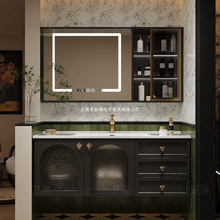 新款法式复古智能实木浴室柜组合陶瓷一体盆卫生间洗漱台洗手盆柜