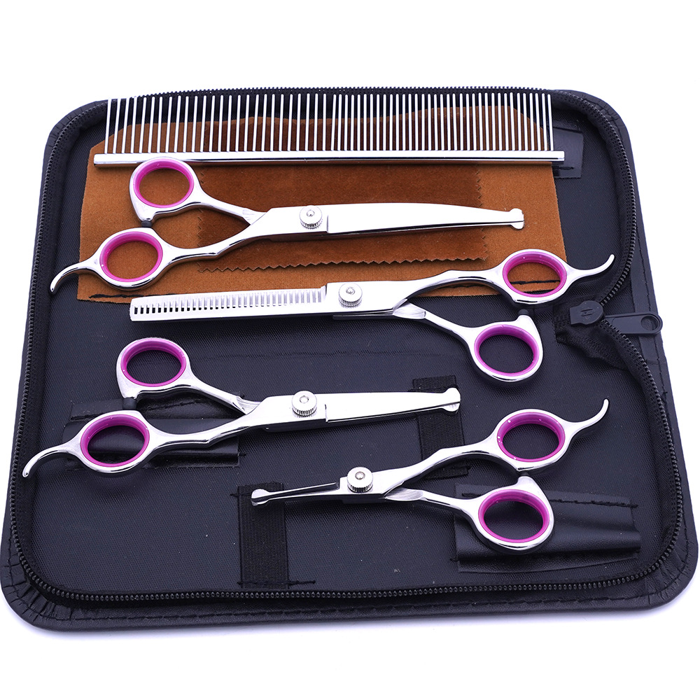 Venta directa transfronteriza tijeras de belleza para mascotas tijeras de corte de pelo de perro tijeras curvadas tijeras de corte de pelo de mascota profesional tijeras de dientes finos traje