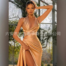 欧美时尚性感女装连衣裙亚马逊新款修身显瘦舞会聚会主持人晚礼服
