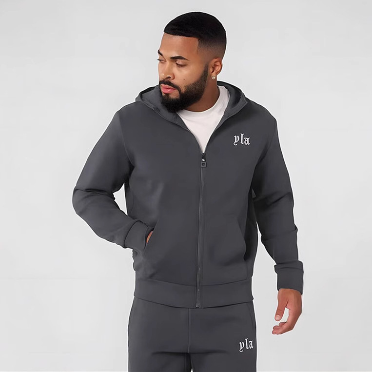 YOUNGLA New Men Casual Hooded Cardigan Loose Sweater Gym Running Training Clothes Sportswear