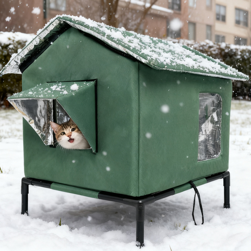 Outdoor Waterproof Cat House, Elevated Waterproof Stray Cat Villa, Foldable and Suitable for All Seasons, Pet House