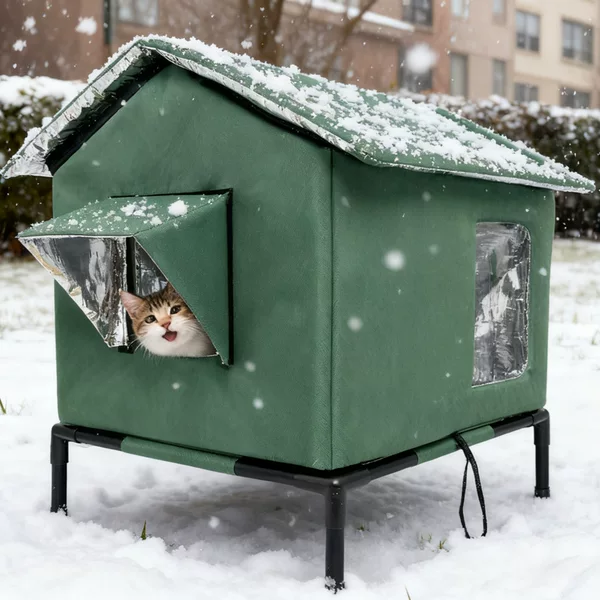 Outdoor Waterproof Cat House, Elevated Waterproof Stray Cat Villa, Foldable and Suitable for All Seasons, Pet House