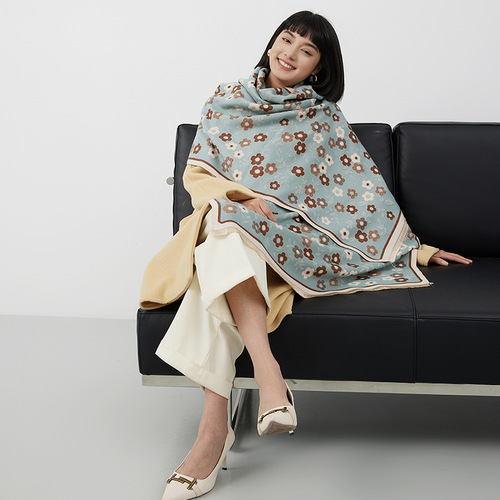  new autumn and winter color matching versatile imitation cashmere scarf for women European and American style warm scarf winter warm shawl