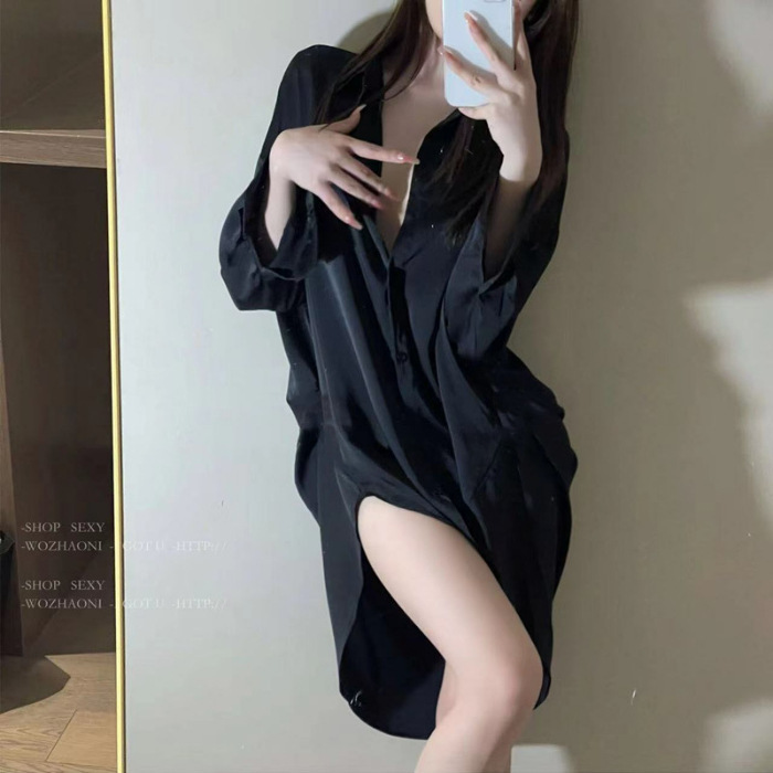 女性用ナイトガウン夏薄い純粋な欲望新しい大きいサイズシルクシフォン白シャツパジャマホットハイエンドは屋外で着用できます|undefined