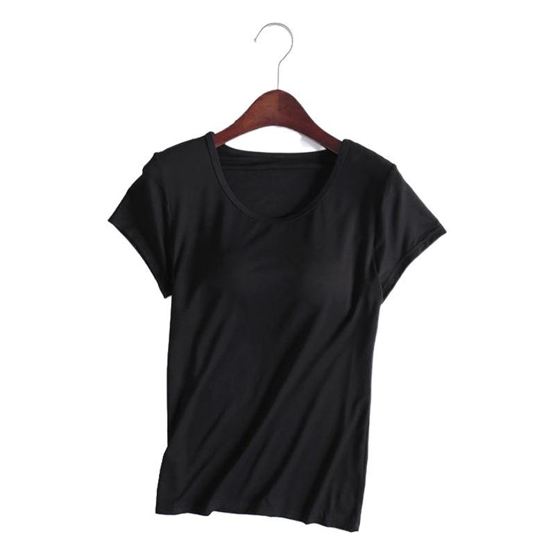 New Product Modal Home Short-Sleeved Inner T-Shirt Yoga Sports Half-Sleeved Pure Color Cup All-In-One T-Shirt Can Be Worn Outside
