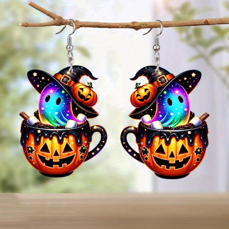 Holiday, Festival Occasion Acrylic Material 1 Pair Retro Classic Style Pumpkin Ghost Acrylic Drop Earrings