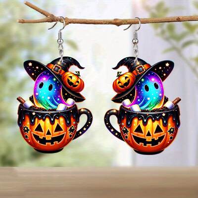 Brincos acrílicos Halloween fantasma e abóbora