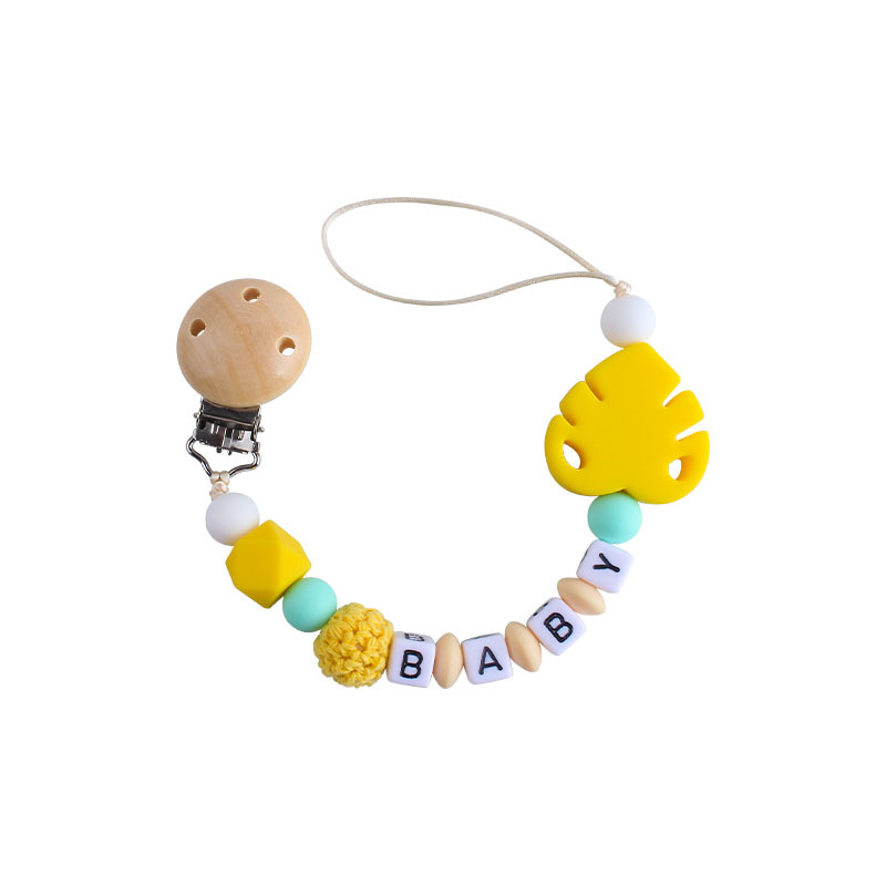 Bebé suministros DIY creativo Hemu chupete clip de nombre del bebé calmante hoja de silicona chupete Cadena de juguete