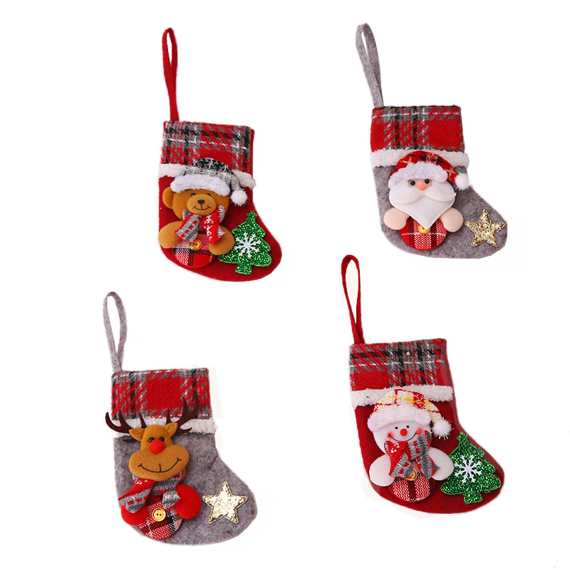 Nuevas decoraciones de Navidad calcetines de Navidad árbol de Navidad colgante pequeño tamaño tridimensional tela a cuadros viejo hombre muñeca calcetines de Navidad