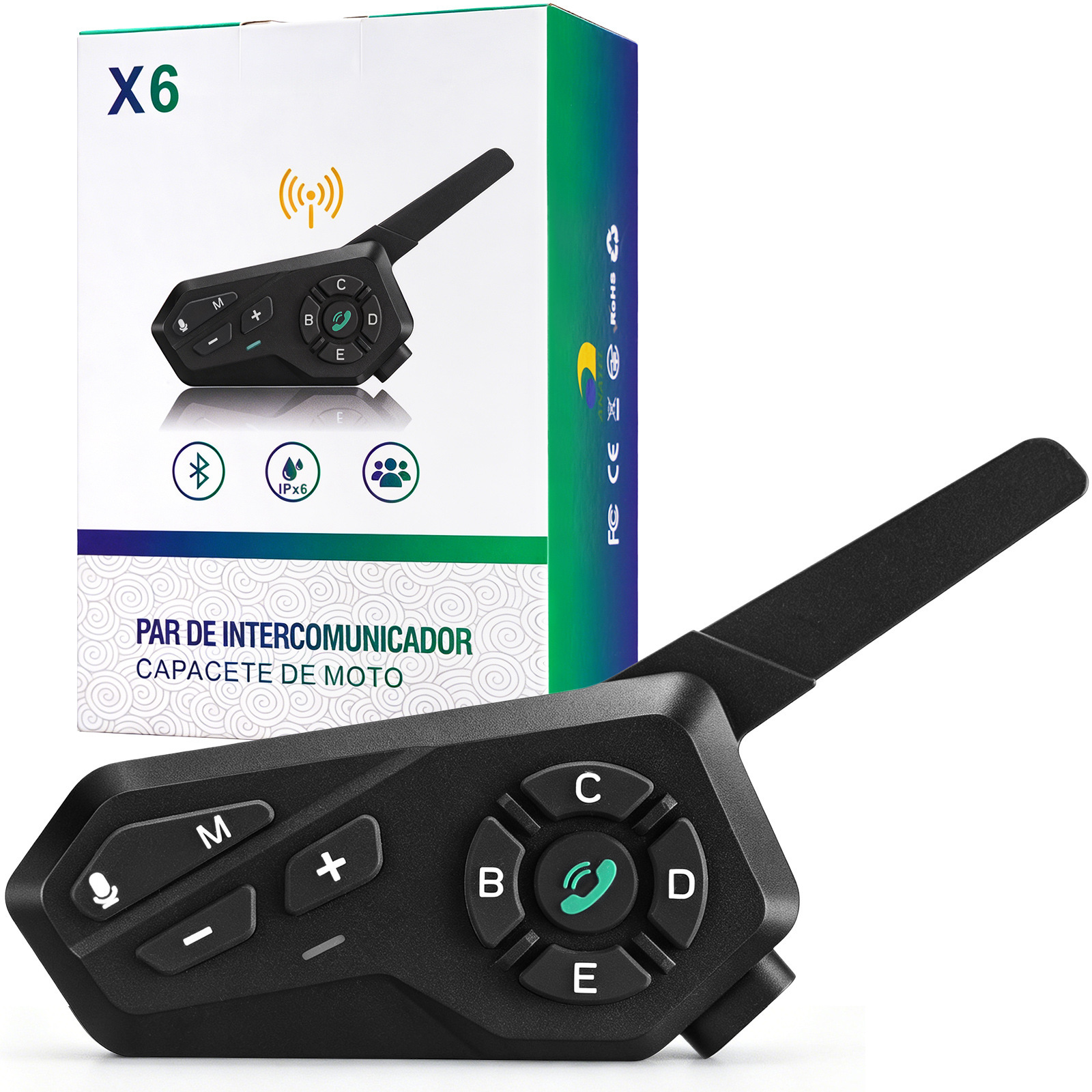 X6 Motorcycle Helmet Bluetooth Intercom Waterproof and Dustproof Long Battery Life 1500m Dual-Person Riding Communication Headset