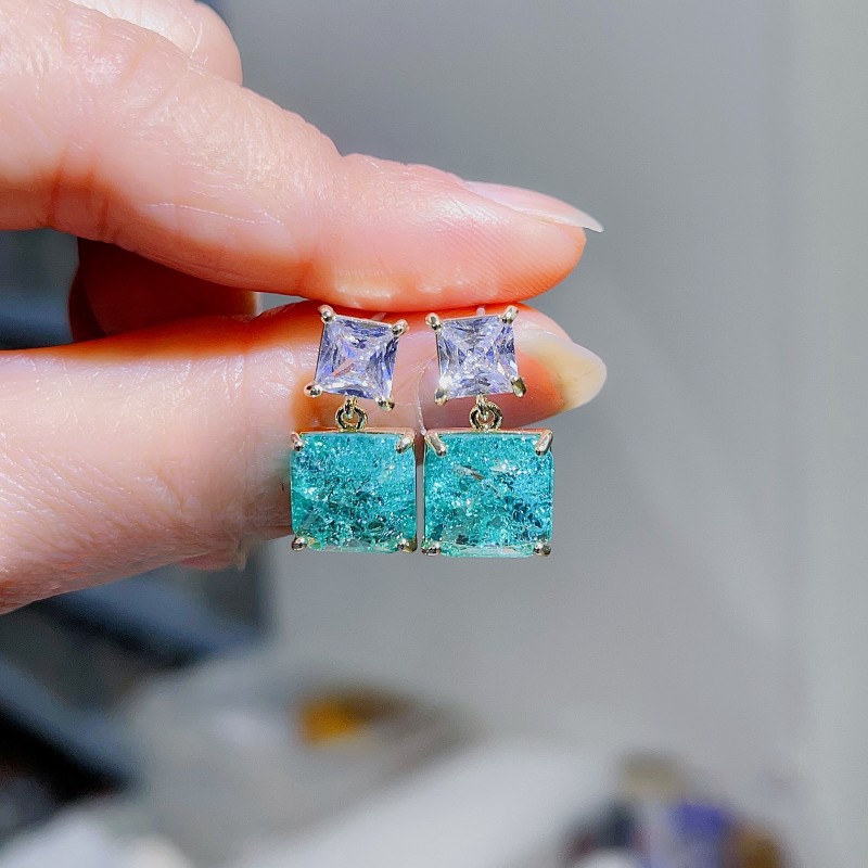 Fashion Square Copper Inlay Artificial Crystal Zircon Drop Earrings 1 Pair