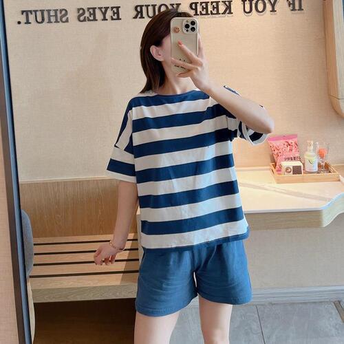 Ins Japanese Striped Thin Men's Summer Pajama Set with Short Sleeve Top and Shorts for Summer Home Wear