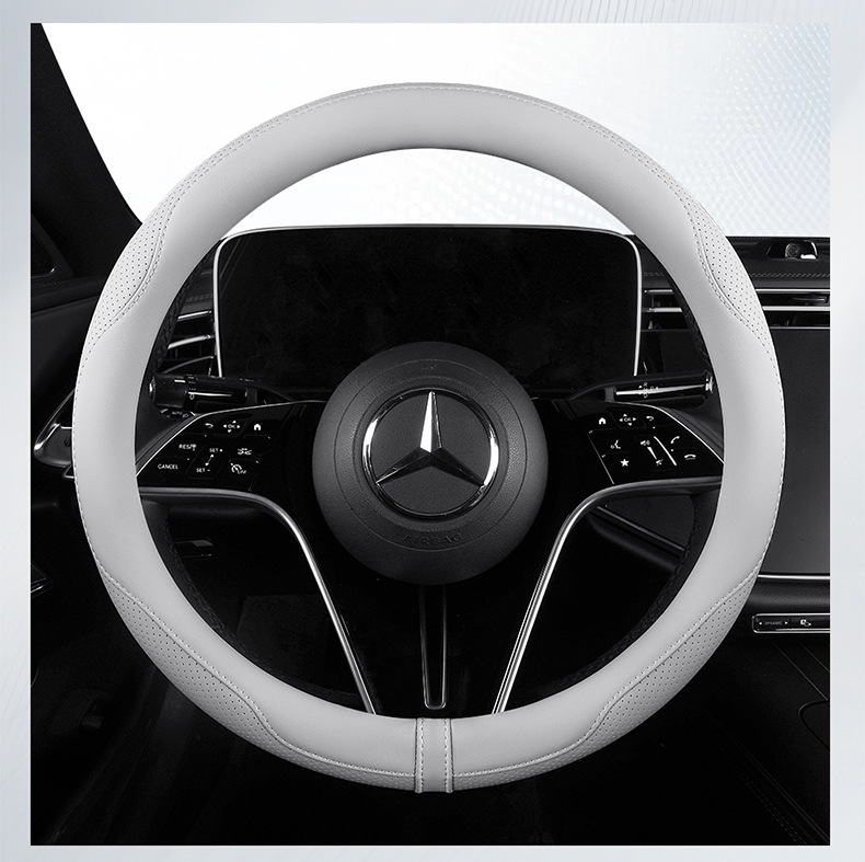 Napa Leather Car Steering Wheel Cover, Universal for All Seasons, Ultra-Thin Anti-Slip Handlebar Cover for Men and Women, Fully Perforated Breathable Protective Cover