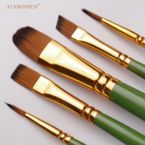 Cross-border multi-color wooden brushes, art brushes set of 5, two-color nylon hair watercolor brushes, gouache brushes