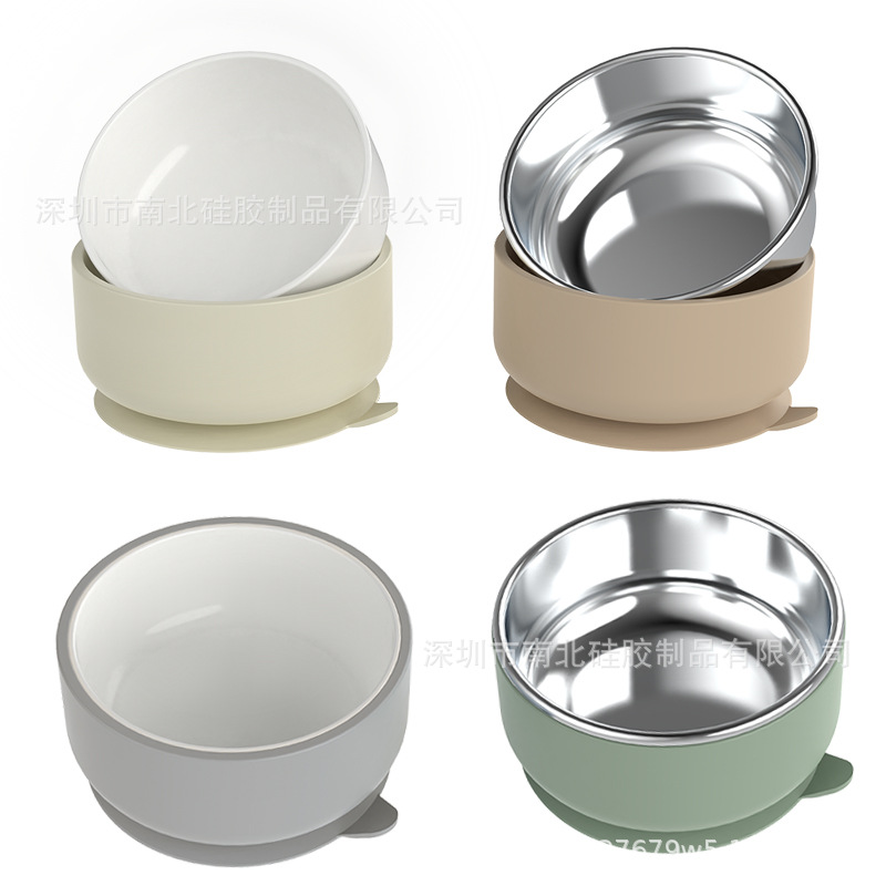 Amazon Kidsren's Ceramic Bowl 316L Stainless Steel Bowl Silicone Suction Cup Round Silicone Bowl with Lid Baby Food Bowl