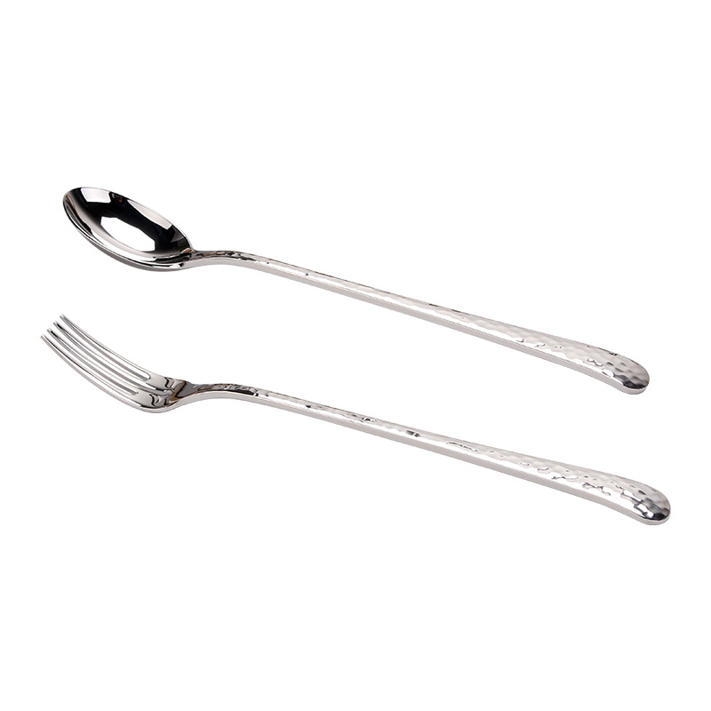 Chockmen18/10 tenedor de comida occidental de acero inoxidable cuchara de comida occidental patrón de martillo engrosamiento postre tenedor cuchara té de la tarde tenedor de fruta