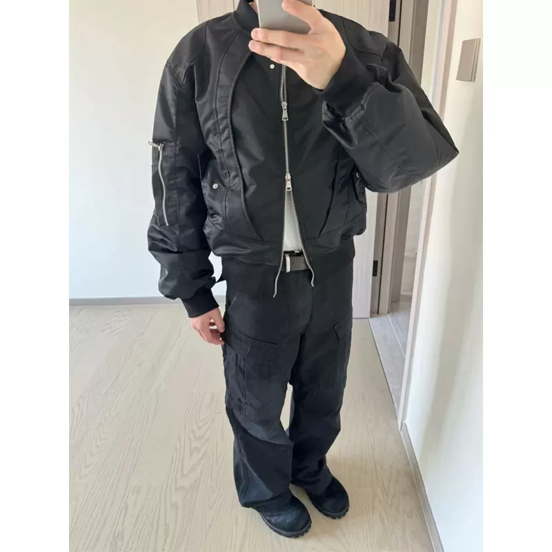 美式潮牌飞行员机车夹克男春秋季设计感小众短款解构cleanfit外套