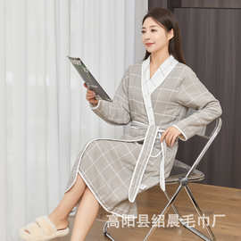 纱布四季浴袍方格家居服男女同款睡袍舒适吸水全棉浴袍厂家批发袍