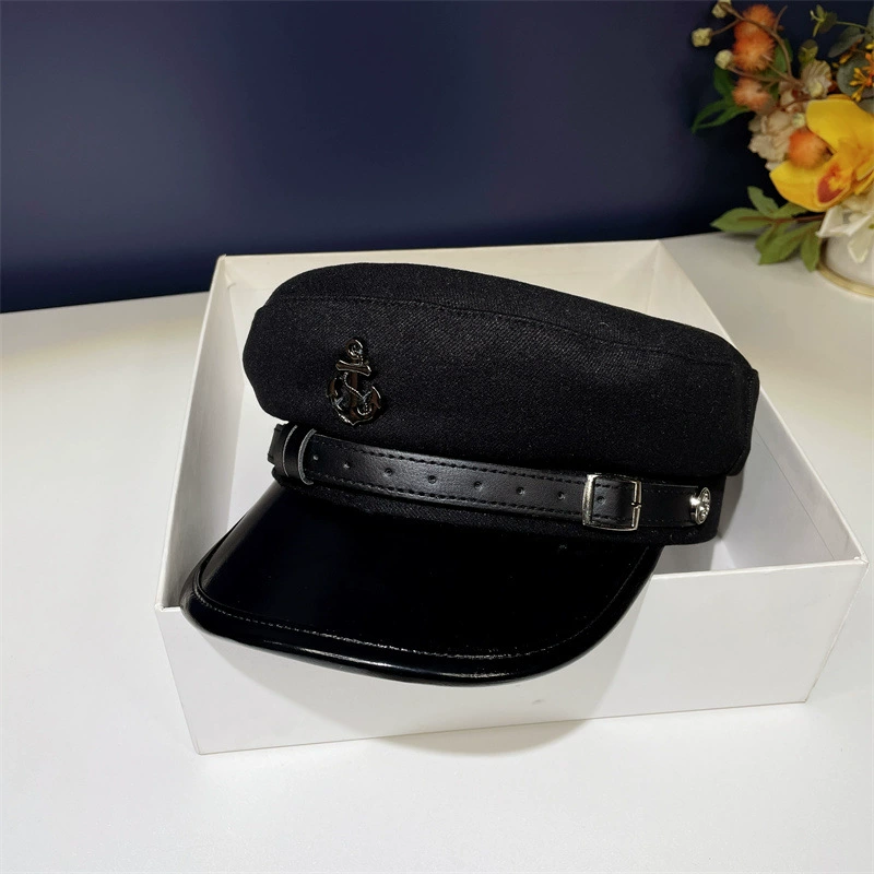 Woolen navy retro demi-season beret, hat, European style, punk style, internet celebrity