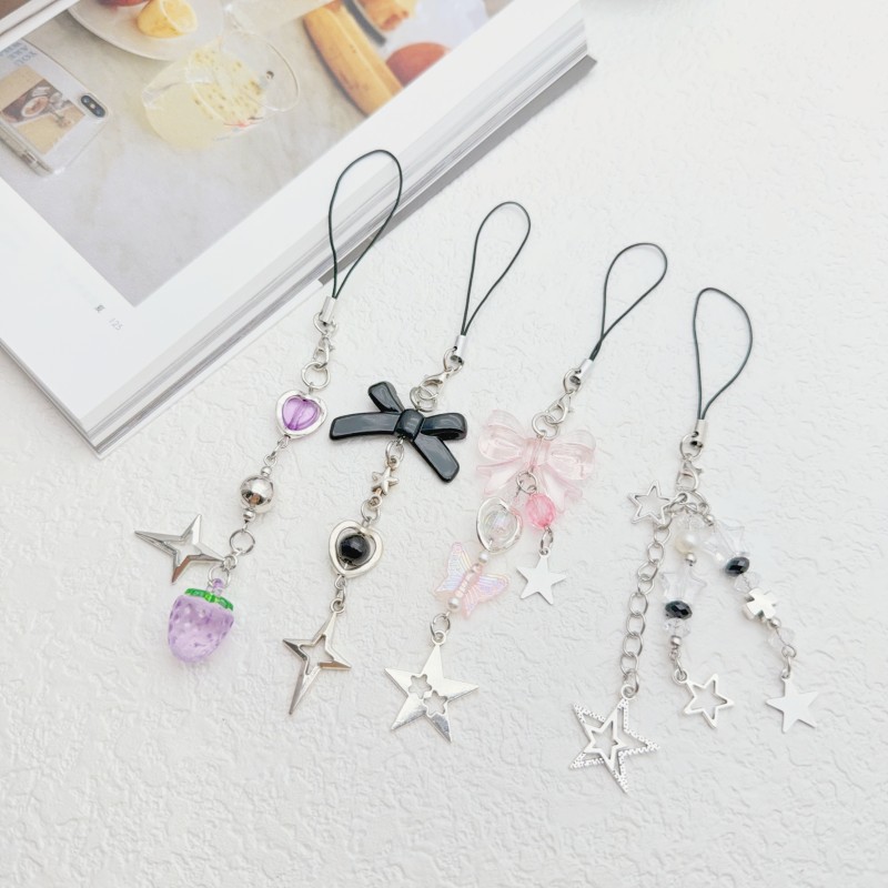 Personalized ins Style Sweet and Cool Spicy Guka Chain Acrylic Alloy Keychain Pendant Mobile Phone Lanyard Bag Pendant Versatile