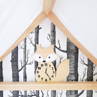 INS Fox mute clock Nordic style home pendulum clock children's room wooden wall decoration