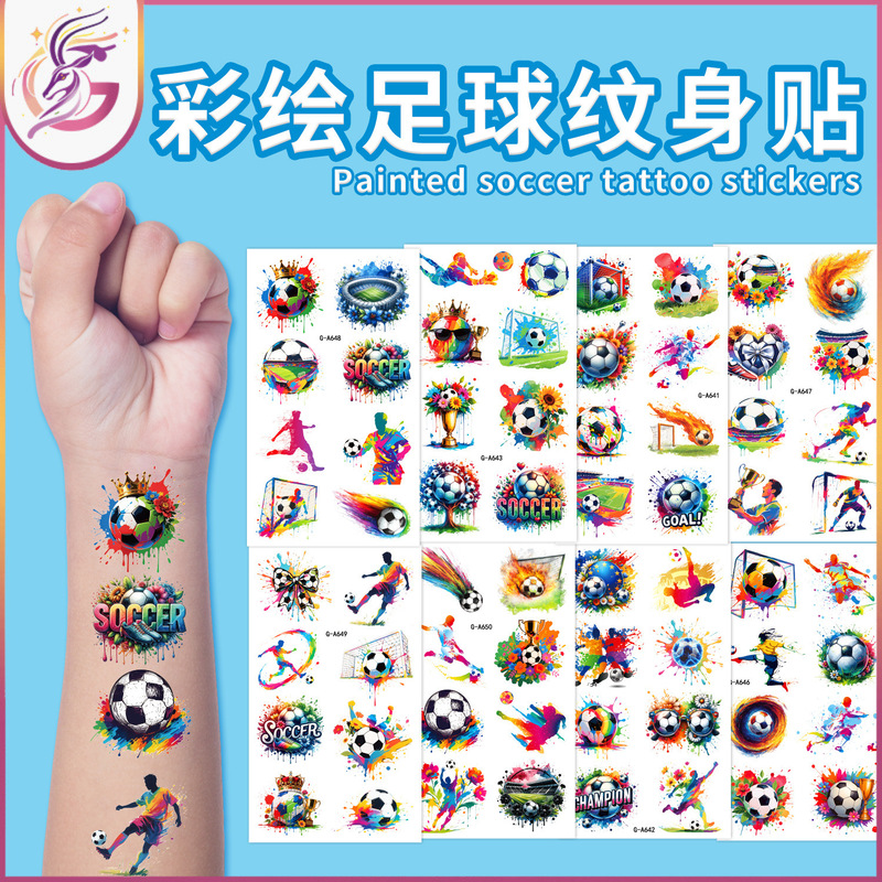Painted Football Tattoo Stickers New Children's Arm Temporary Tattoo Stickers Carnival Football Fans Face Stickers Disposable
